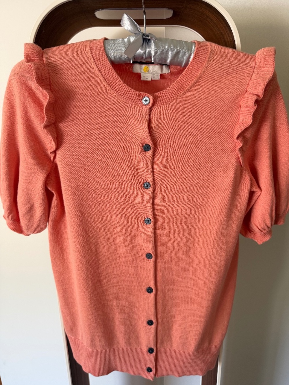 Boden Coral Ruffle Sleeve Cardigan | Size 2 | Cotton Knit